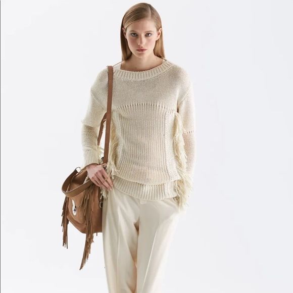 Ralph Lauren Pre Fall ‘15 Collection Ivory Italian Silk Fringe Tunic Sweater - Picture 4 of 16